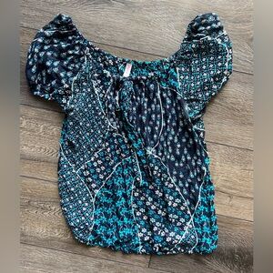 Xhilaration Blue and Black sheer Floral Blouse